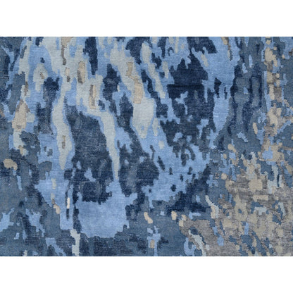 Modern and Contemporary Wool & Silk Hand Knotted Rug Ivory No Border 4.0X11.9 -O063182