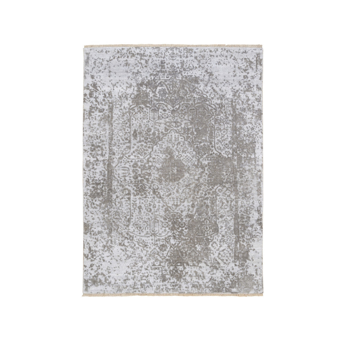 Transitional Wool & Silk Hand Knotted Rug Ivory No Border 4.2X6.0 -O063183