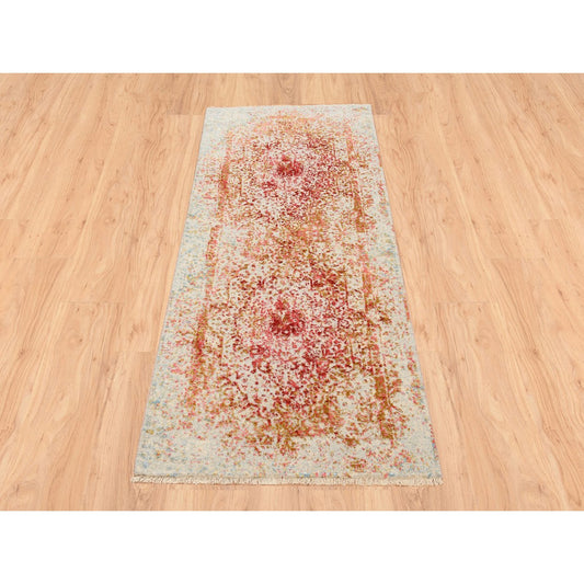 Modern and Contemporary Wool & Silk Hand Knotted Rug Ivory No Border 2.6X6.0 -O063184
