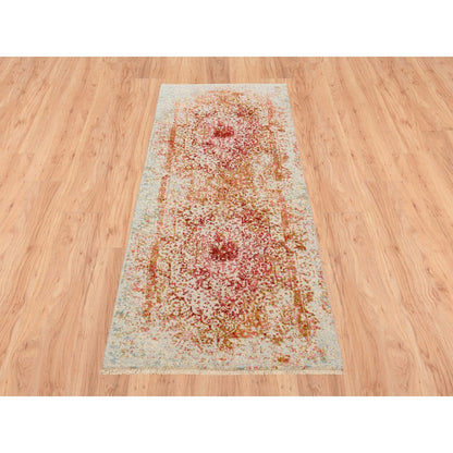Modern and Contemporary Wool & Silk Hand Knotted Rug Ivory No Border 2.6X6.0 -O063186