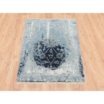 Transitional Wool & Silk Hand Knotted Rug Blue No Border 2.1X3.1 -O063188