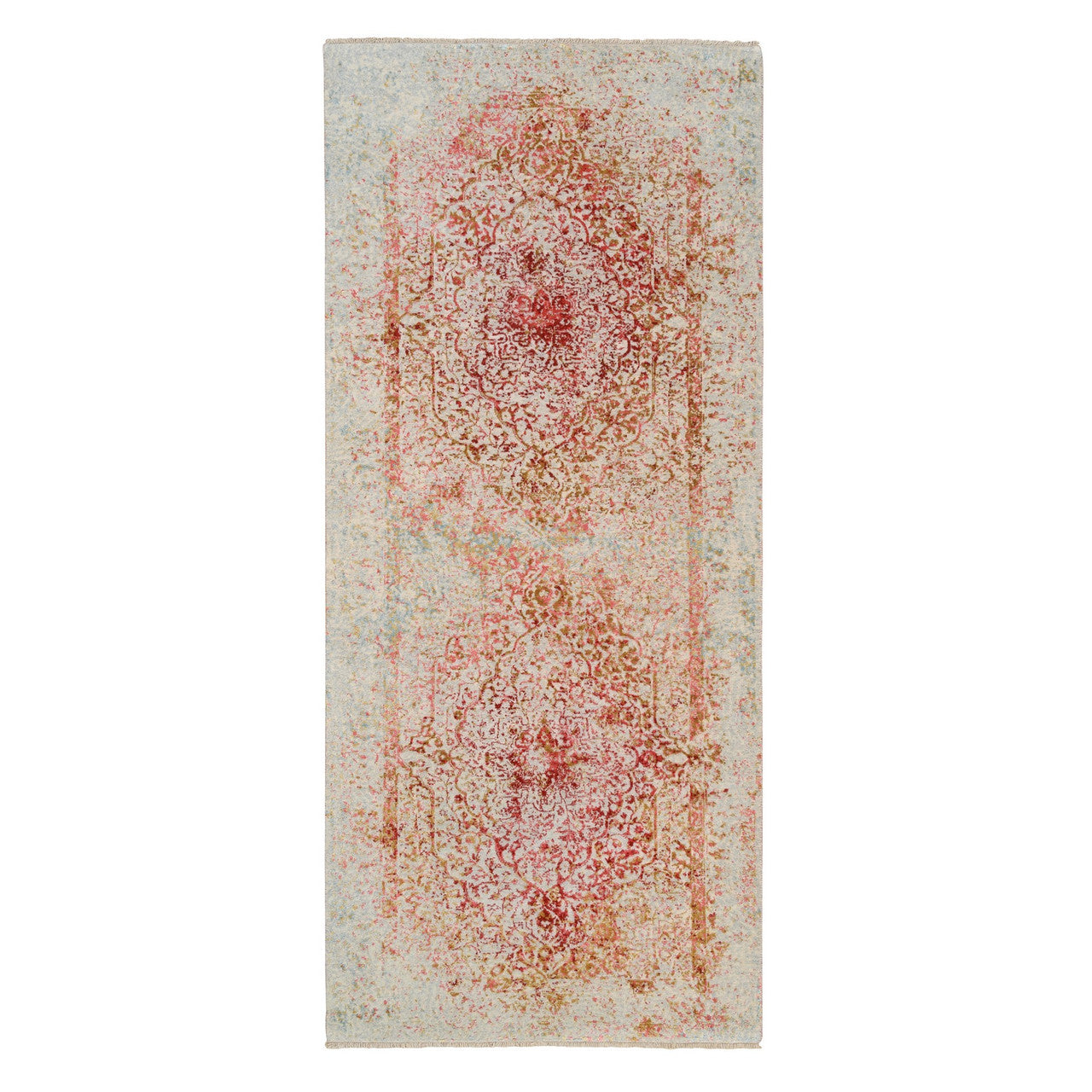 Ivory 4'2" x 10'0" Modern and Contemporary Hand knotted Wool/Silk Rug - Sku: O063190