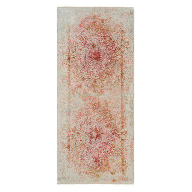 Modern and Contemporary Wool & Silk Hand Knotted Rug Ivory No Border 4.2X10.0 -O063190