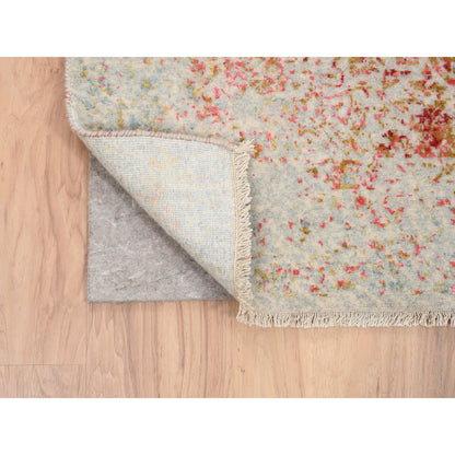 Modern and Contemporary Wool & Silk Hand Knotted Rug Ivory No Border 4.2X10.0 -O063190