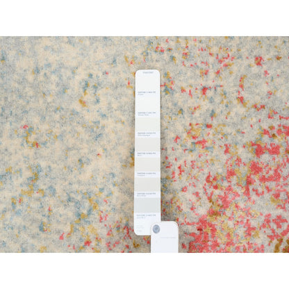 Modern and Contemporary Wool & Silk Hand Knotted Rug Ivory No Border 4.2X10.0 -O063190