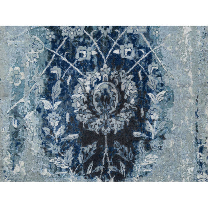 Transitional Wool & Silk Hand Knotted Rug Blue No Border 2.7X8.0 -O063191