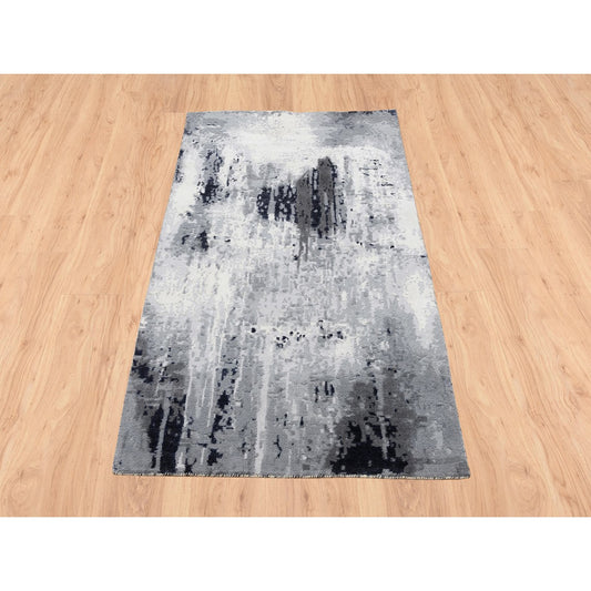 Modern and Contemporary Wool & Silk Hand Knotted Rug Ivory No Border 3.0X4.10 -O063193