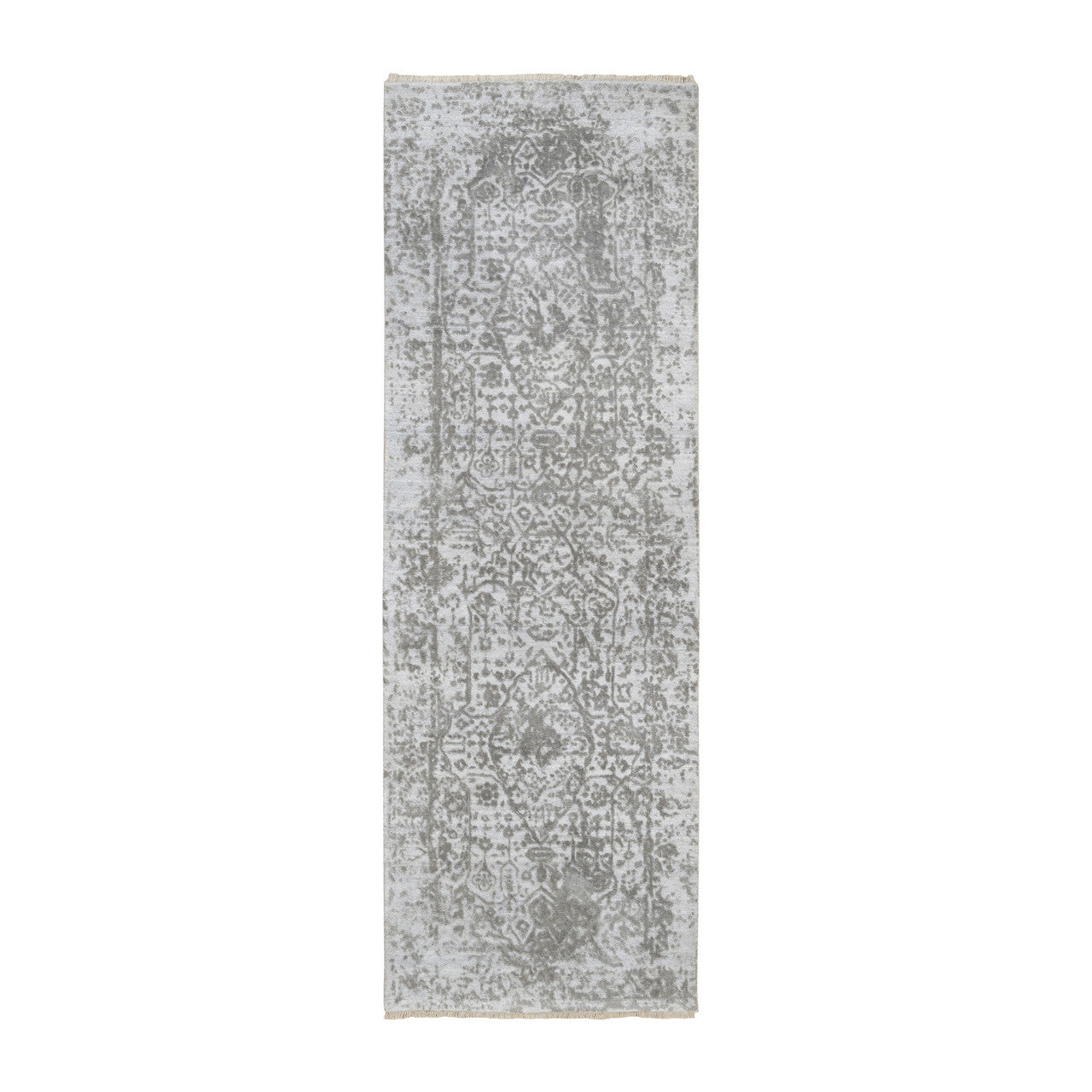 Gray 2'7" x 7'9" Transitional Hand knotted Wool/Silk Rug - Sku: O063196