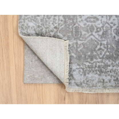 Transitional Wool & Silk Hand Knotted Rug Grey No Border 2.7X7.9 -O063196