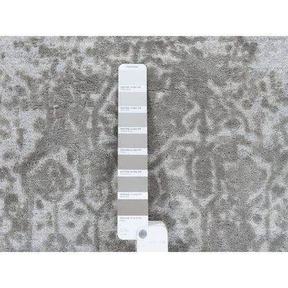 Transitional Wool & Silk Hand Knotted Rug Grey No Border 2.7X7.9 -O063196