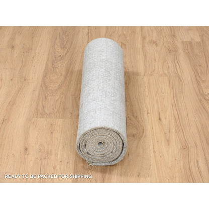 Transitional Wool & Silk Hand Knotted Rug Grey No Border 2.7X7.9 -O063196