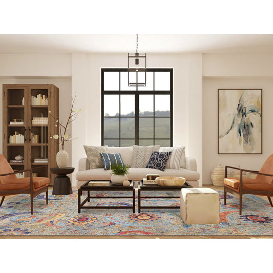 Transitional Wool & Silk Hand Knotted Rug Beige No Border 9.1X12.4 -O063199