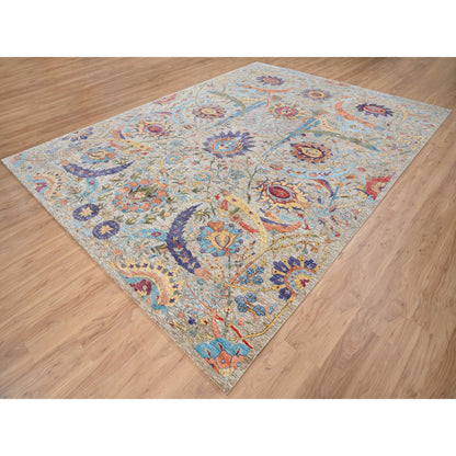 Transitional Wool & Silk Hand Knotted Rug Beige No Border 9.1X12.4 -O063199