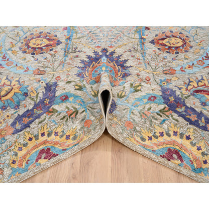 Transitional Wool & Silk Hand Knotted Rug Beige No Border 9.1X12.4 -O063199