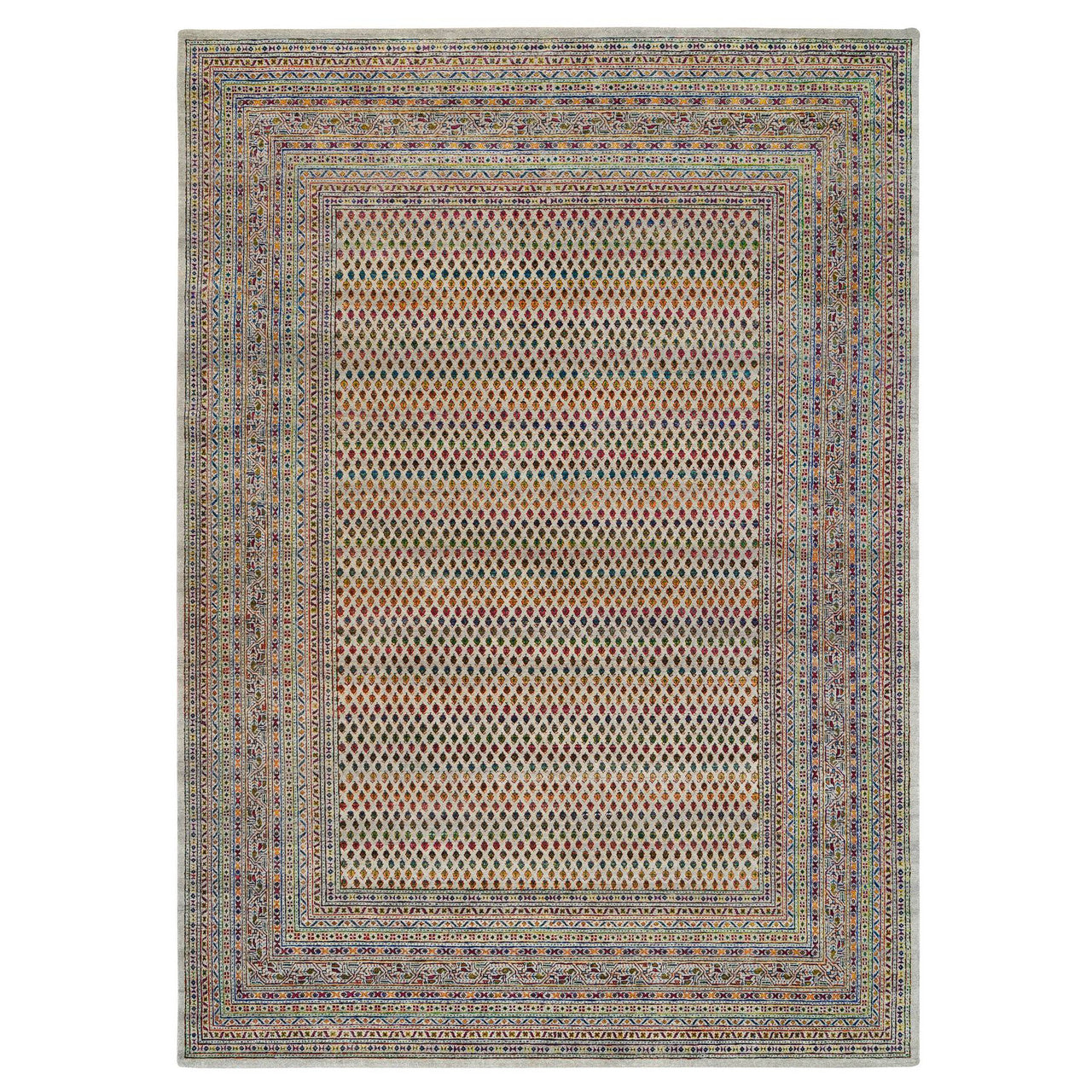 Beige 8'8" x 12'2" Modern and Contemporary & Sari Hand knotted Wool/Silk Rug - Sku: O063206