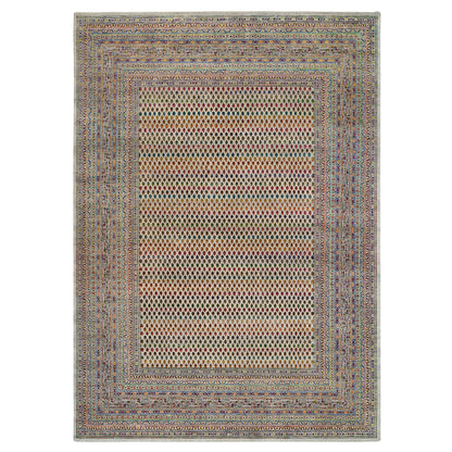 Modern and Contemporary Wool & Sari Silk Hand Knotted Rug Beige Beige 8.8X12.2 -O063206