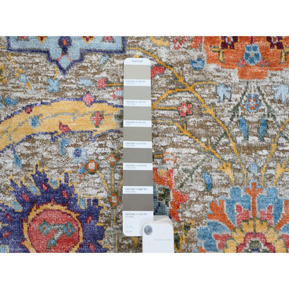 Transitional Wool & Silk Hand Knotted Rug Beige No Border 4.1X10.3 -O063214