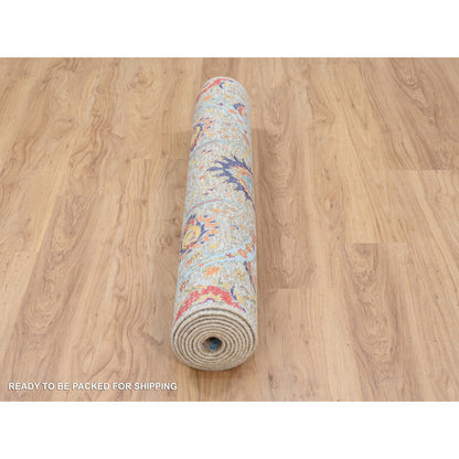 Transitional Wool & Silk Hand Knotted Rug Beige No Border 4.1X10.3 -O063214