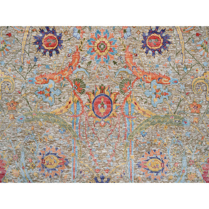 Transitional Wool & Silk Hand Knotted Rug Beige No Border 4.1X12.2 -O063215