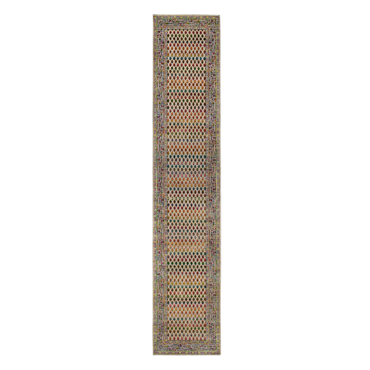 Beige 2'5" x 12'0" Modern and Contemporary & Sari Hand knotted Wool/Silk Rug - Sku: O063218