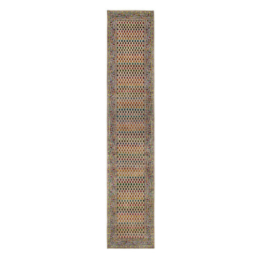 Modern and Contemporary Wool & Sari Silk Hand Knotted Rug Beige Beige 2.5X12.0 -O063218