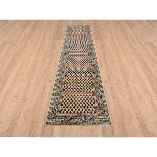 Modern and Contemporary Wool & Sari Silk Hand Knotted Rug Beige Beige 2.5X12.0 -O063218