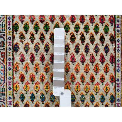 Modern and Contemporary Wool & Sari Silk Hand Knotted Rug Beige Beige 2.5X12.0 -O063218