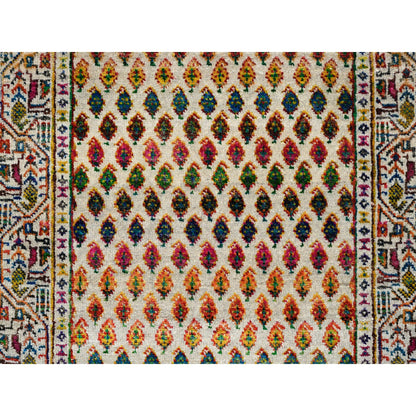 Modern and Contemporary Wool & Sari Silk Hand Knotted Rug Beige Beige 2.5X12.0 -O063218