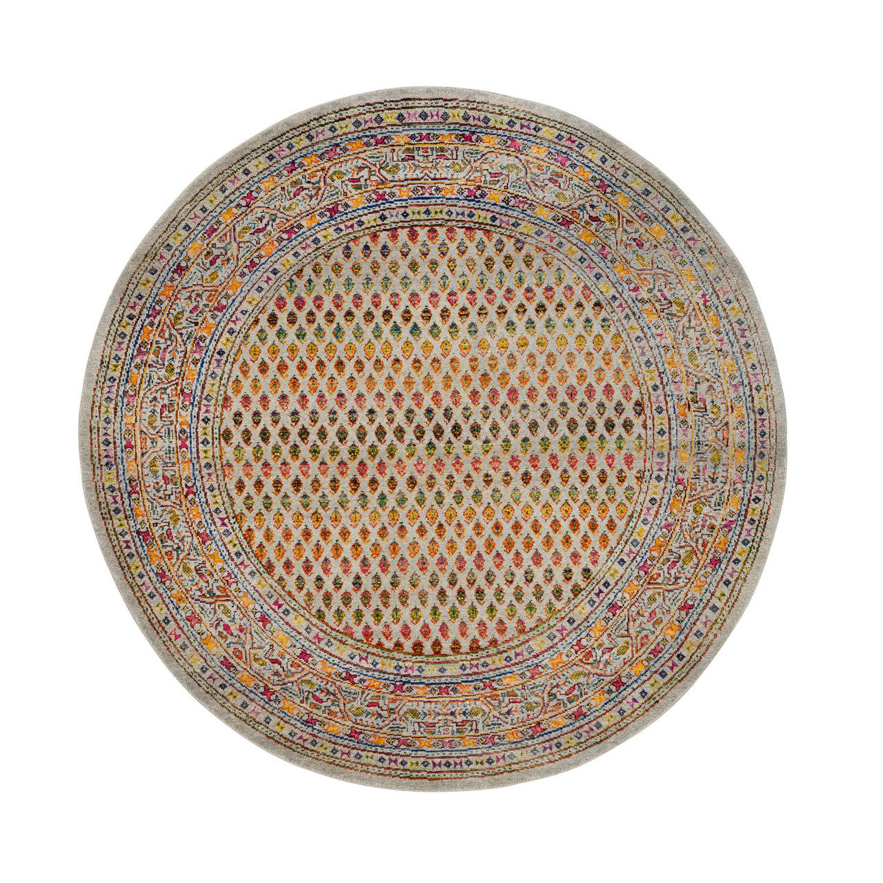 Beige 5'2" x 5'0" Modern and Contemporary & Sari Hand knotted Wool/Silk Rug - Sku: O063221