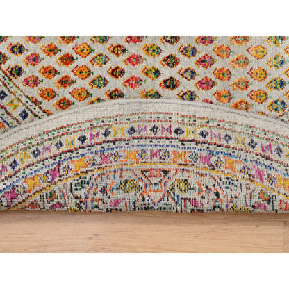 Modern and Contemporary Wool & Sari Silk Hand Knotted Rug Beige Beige 5.2X5.0 -O063221