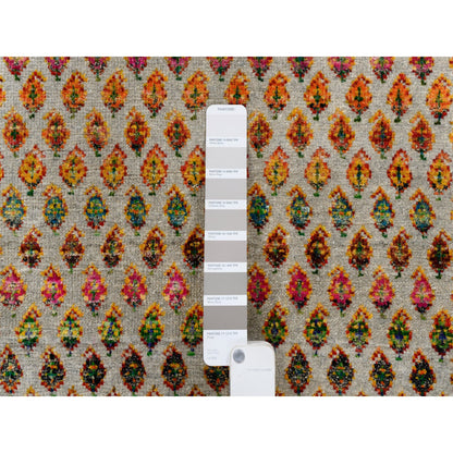 Modern and Contemporary Wool & Sari Silk Hand Knotted Rug Beige Beige 5.2X5.0 -O063221