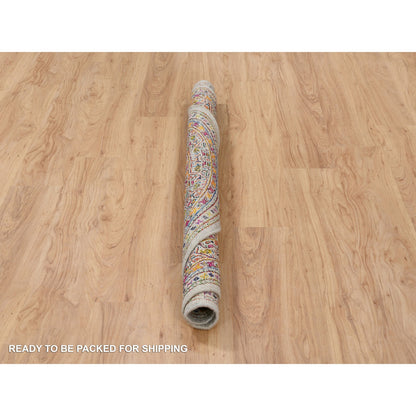 Modern and Contemporary Wool & Sari Silk Hand Knotted Rug Beige Beige 5.2X5.0 -O063221