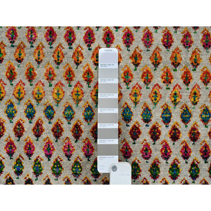 Modern and Contemporary Wool & Sari Silk Hand Knotted Rug Beige Beige 5.0X5.0 -O063222