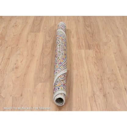 Modern and Contemporary Wool & Sari Silk Hand Knotted Rug Beige Beige 5.0X5.0 -O063222