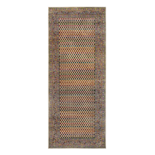 Modern and Contemporary Wool & Sari Silk Hand Knotted Rug Beige Beige 4.0X10.0 -O063225