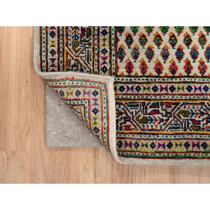 Modern and Contemporary Wool & Sari Silk Hand Knotted Rug Beige Beige 4.0X10.0 -O063225