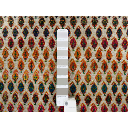 Modern and Contemporary Wool & Sari Silk Hand Knotted Rug Beige Beige 4.0X10.0 -O063225