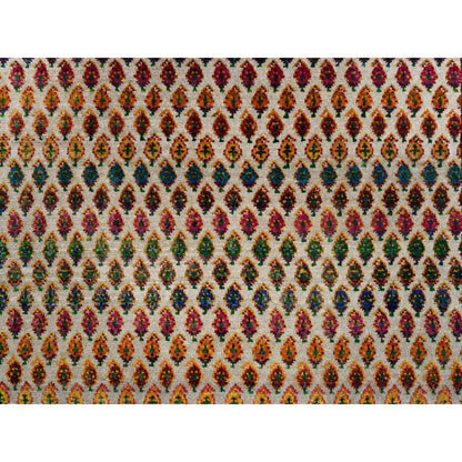 Modern and Contemporary Wool & Sari Silk Hand Knotted Rug Beige Beige 4.0X10.0 -O063225