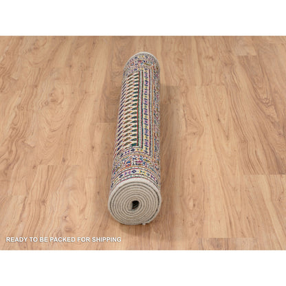 Modern and Contemporary Wool & Sari Silk Hand Knotted Rug Beige Beige 4.0X10.0 -O063225