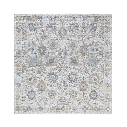 Transitional Wool & Silk Hand Knotted Rug Ivory No Border 6.0X6.2 -O063239