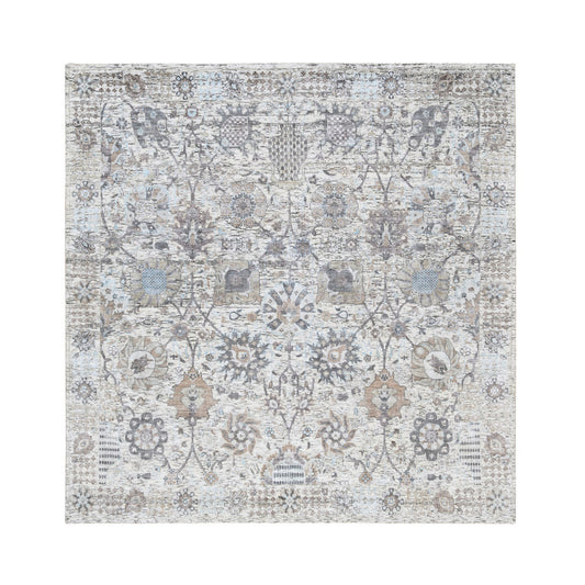 Transitional Wool & Silk Hand Knotted Rug Ivory No Border 6.0X6.2 -O063239