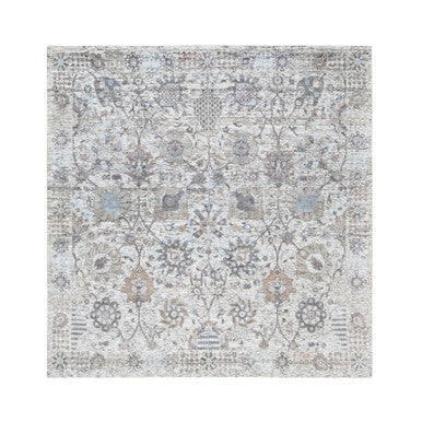Transitional Wool & Silk Hand Knotted Rug Ivory No Border 6.0X6.2 -O063239