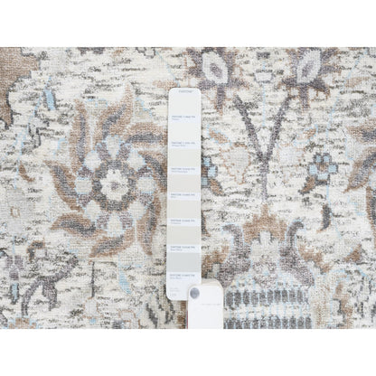 Transitional Wool & Silk Hand Knotted Rug Ivory No Border 6.0X6.2 -O063239