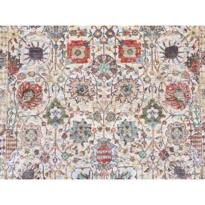 Transitional Wool & Silk Hand Knotted Rug Ivory No Border 4.2X6.1 -O063244