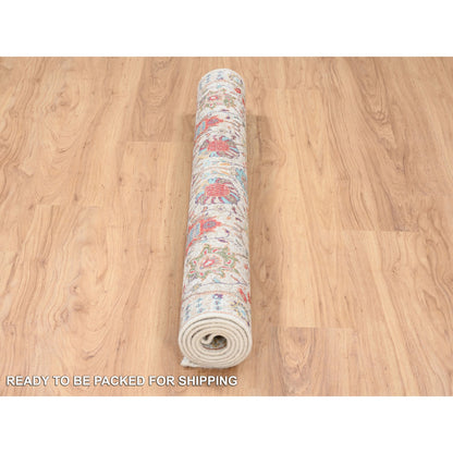 Transitional Wool & Silk Hand Knotted Rug Ivory No Border 4.2X6.1 -O063244