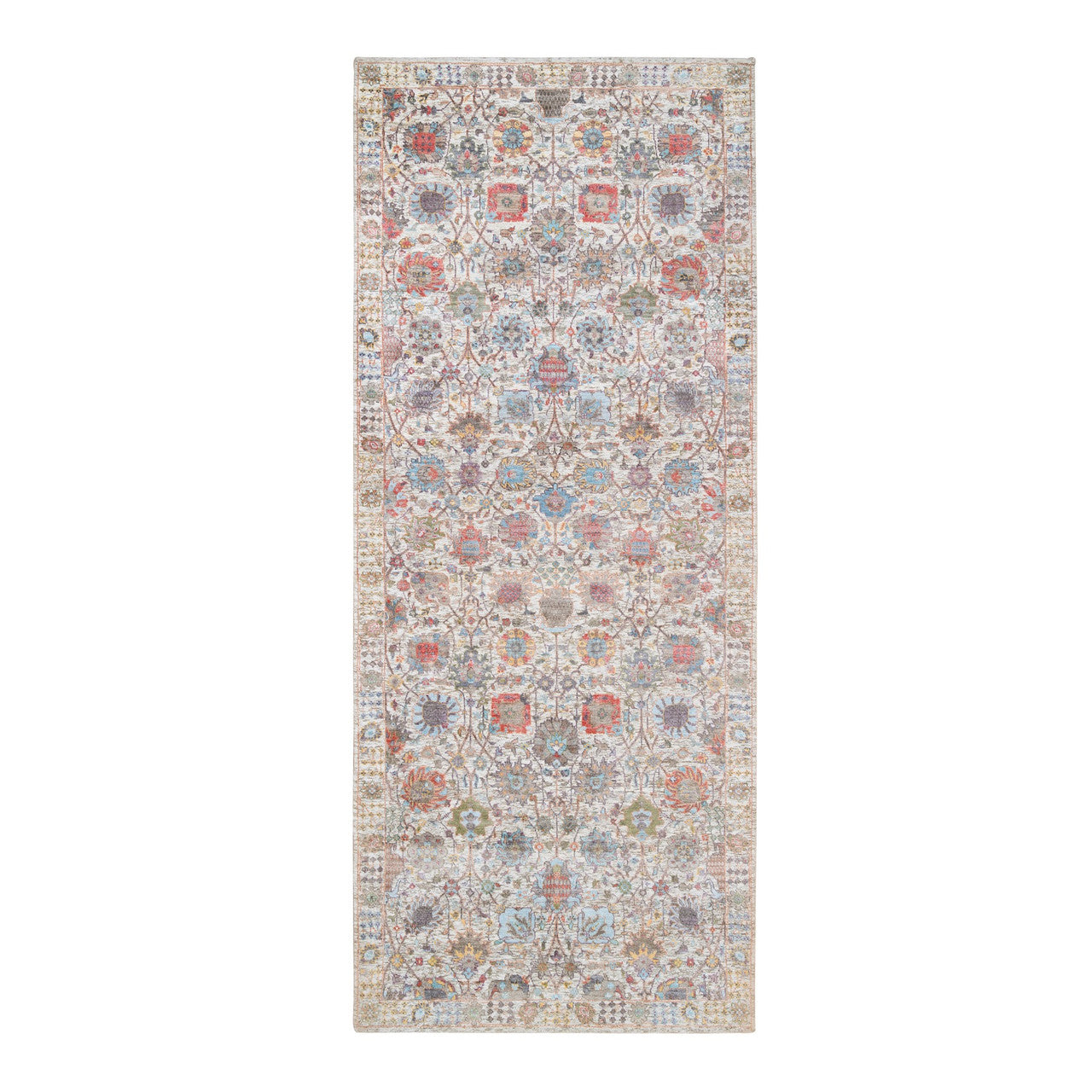 Ivory 4'1" x 10'3" Transitional Hand knotted Wool/Silk Rug - Sku: O063245