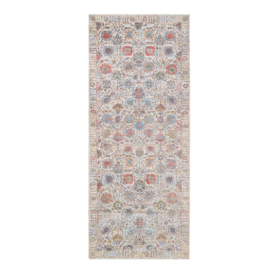 Transitional Wool & Silk Hand Knotted Rug Ivory No Border 4.1X10.3 -O063245