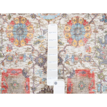 Transitional Wool & Silk Hand Knotted Rug Ivory No Border 4.1X10.3 -O063245