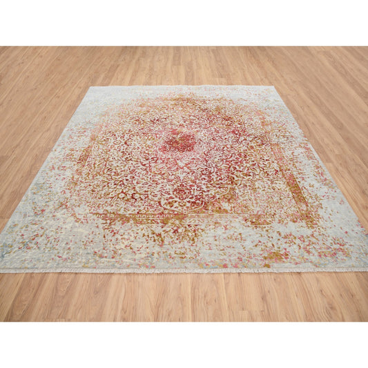 Modern and Contemporary Wool & Silk Hand Knotted Rug Ivory No Border 8.2X8.1 -O063252