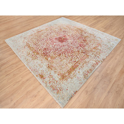 Modern and Contemporary Wool & Silk Hand Knotted Rug Ivory No Border 8.2X8.1 -O063252